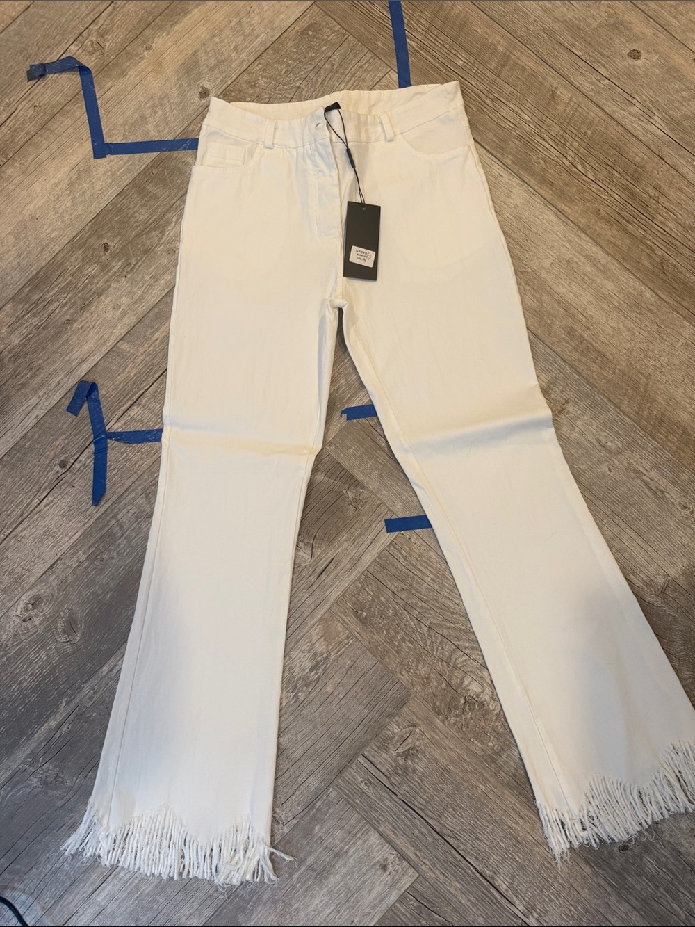 White Straight-Leg Jeans with Fringe Hem